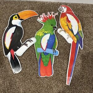 VTG Lot Of 3 Amscan Hanging Birds Toucan Parrot Decor Honeycomb Tissue Tiki